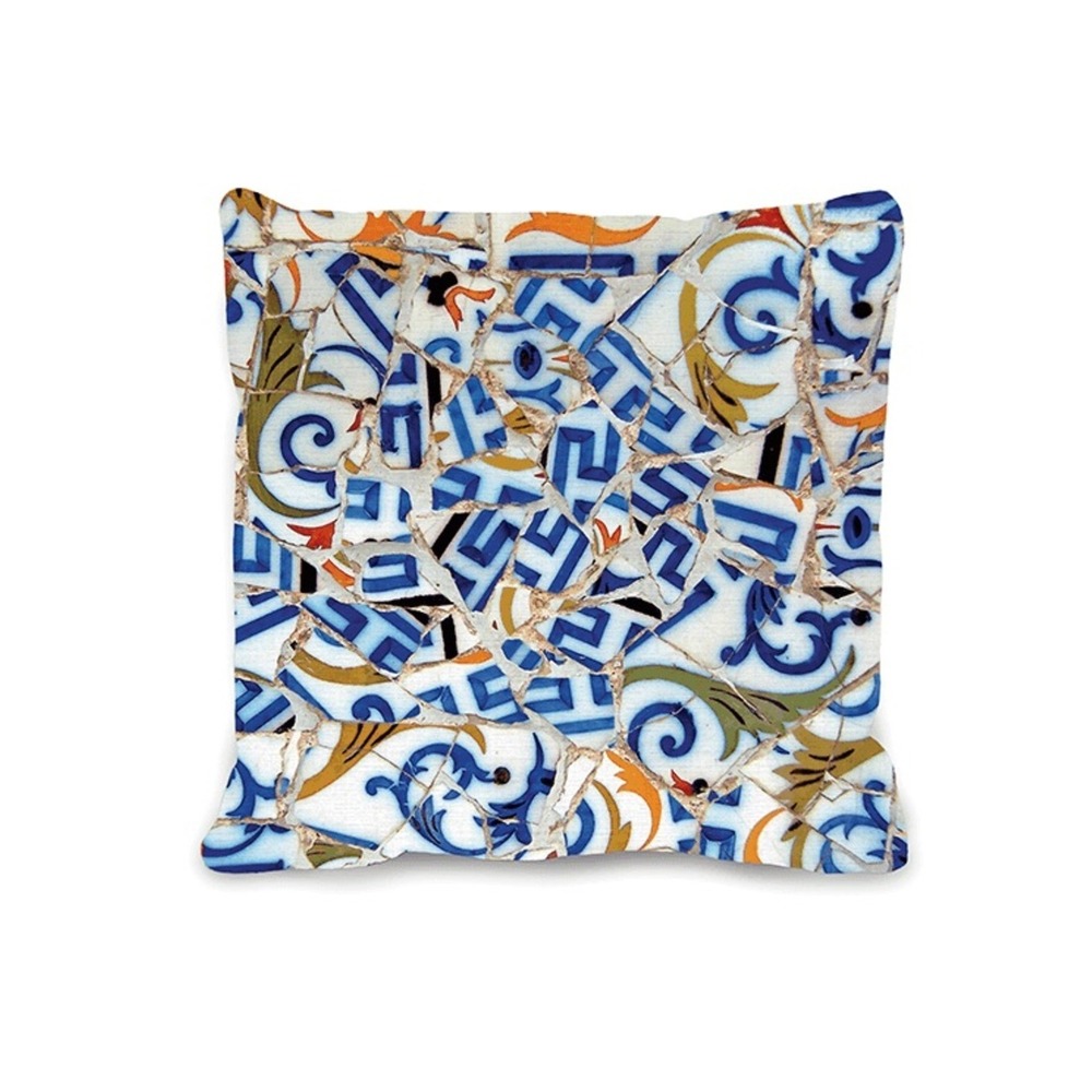 Trencadís 2 Cushion Covers Blue Orange White Trencazul Gaudí Mosaic Technique